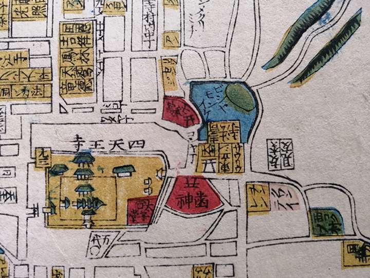 ビシャモンイケ【毘沙門池】（中央）改正摂津大坂図・天保13年（1844）石川屋和助