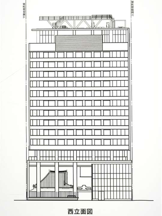 ⑪三津寺は2023年春オープン予定のビル１階へ（工事現場に掲げられた図面の１階に注目）
