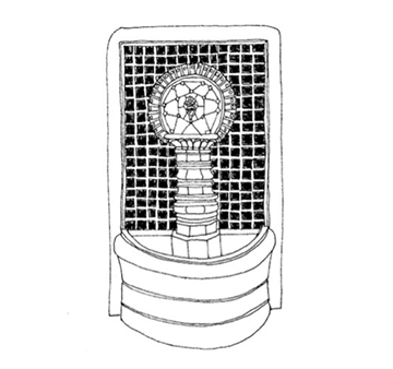 邪鬼の口から水が流れる噴水